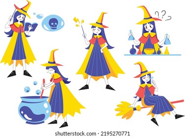 Colección de vectores de caricaturas de brujas de Halloween.