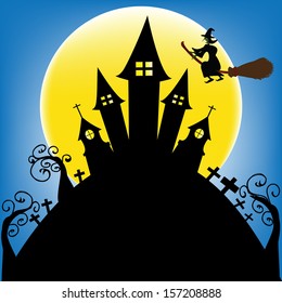 Halloween witch and castle