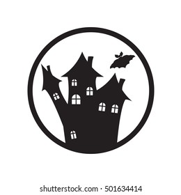 Halloween witch castle icon on the white background