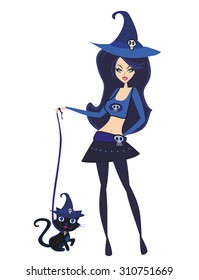 Halloween witch with cat
