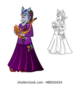 Halloween . Witch with a cat . It can be used for a children's coloring