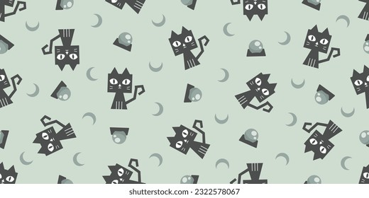 Halloween witch cat doodle pattern