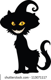 Halloween witch cat silhouette. Vector illustration with simple gradients. All in a single layer.