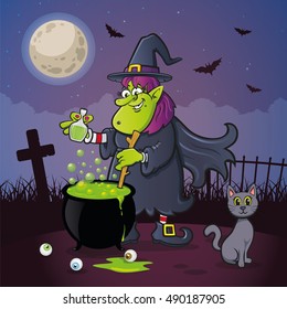 Halloween Witch with Cauldron