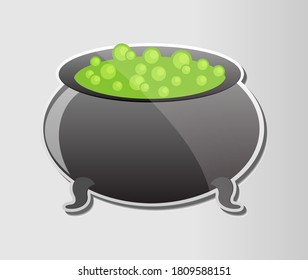 The halloween witch cauldron with boiling green soap