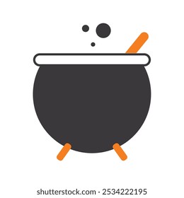 Halloween witch cauldron with bubbles and spoon, Vector