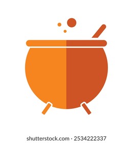 Halloween witch cauldron with bubbles and spoon, Vector