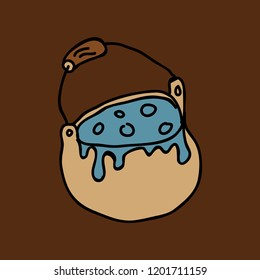 Halloween witch cauldron with bubbling goo. Vector illustration.