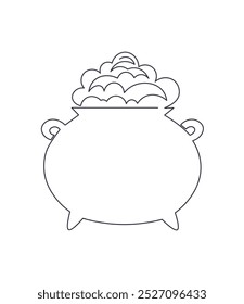 Halloween witch cauldron. Creepy cauldron with poisonous potion in one continuous line. Simple minimalistic single line illustration. Hand drawn isolated on white background. Vector.