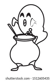 halloween witch cauldron with ghost vector illustration design