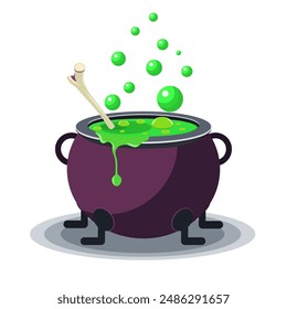 Halloween Witch cauldron with green potion isolated on white background. vector illustration for Halloween design, website, flier, invitation card