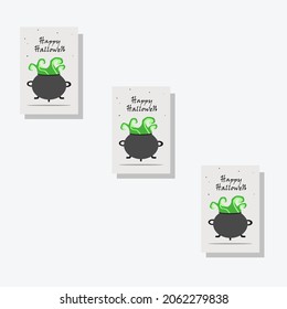 
Halloween witch cauldron with green potions and bubbles isolated on gray background. Black pot with magic drink in flat style