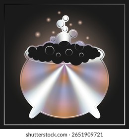 Halloween witch cauldron holographic sticker. For design and decor, halloween sale and holiday. Vector image.