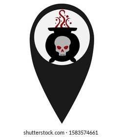 Halloween witch cauldron pin map icon. Map pointer. Map markers.  red symbols, vector illustration eps 10