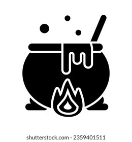 
Halloween witch cauldron with potion and bubbles isolated on white background. Black pot cooked with magic potion in flat style
