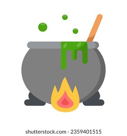 
Halloween witch cauldron with potion and bubbles isolated on white background. Black pot cooked with magic potion in flat style
