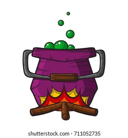 halloween witch cauldron with potion isolated on white background