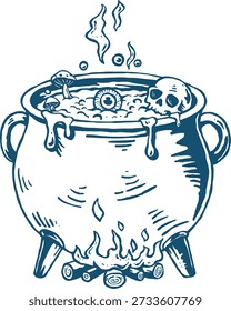 Halloween Witch Cauldron with Skull Vector Illustration