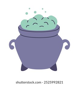 Halloween witch cauldron.Bubbling witch brew.Cauldron with bubbled magic potion.Trick or treat.Doodle sketch icon. Isolated on white background.Outline vector illustration.