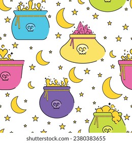 Halloween witch cauldrons pattern background Vector illustration