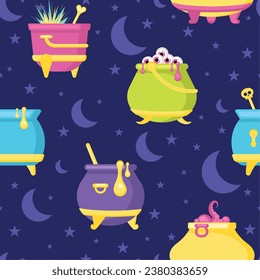 Halloween witch cauldrons pattern background Vector illustration