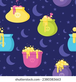 Halloween witch cauldrons pattern background Vector illustration