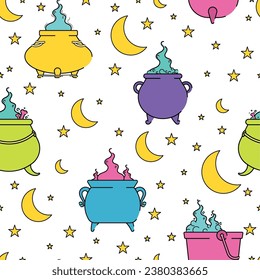 Halloween witch cauldrons pattern background Vector illustration