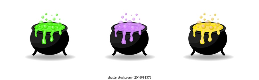 Calderos de bruja de Halloween, ilustración vectorial