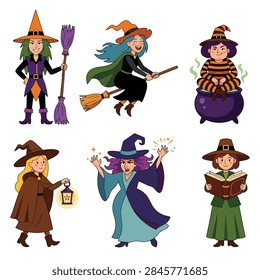 Halloween witch characters vector set