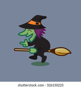 halloween witch charactor color vector on violet background