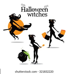 Halloween witch collection. EPS 10 vector illustration for advertising, marketing, web page, 