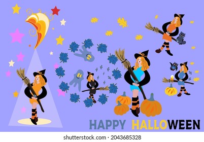 halloween witch collection,moon light, stickers, prints