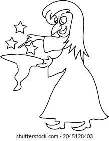 Halloween witch coloring page. Black and white vector illustration for coloring book