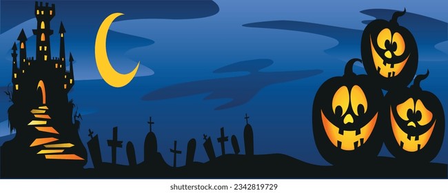 Halloween witch and Crescent moon silhouette in tomb