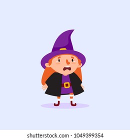Halloween Witch cries Funny character Girl in witch costume Isolated element from the set for festive design Vector illustration