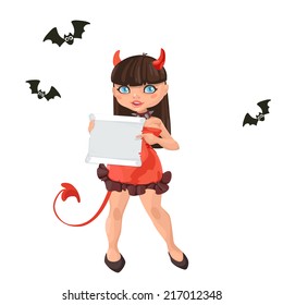 Halloween witch devil girl with message board vector