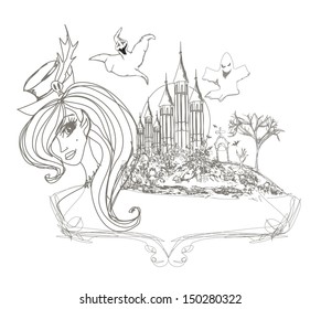 Halloween witch - doodle  frame