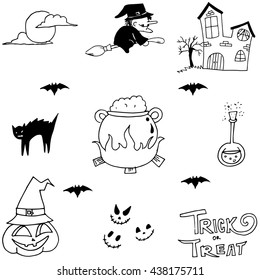 Halloween witch doodle vector with hand draw
