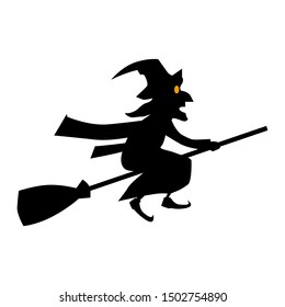 Halloween witch flat single icon. Halloween symbol of fear and danger. Black spooky decorative element. Vector illustration isolated on white background