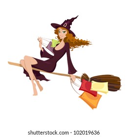 halloween witch flying on the broom