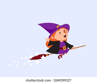 Halloween Witch flying on a broom Funny character Isolated element from the set for a festive design and advertising Vector illustration