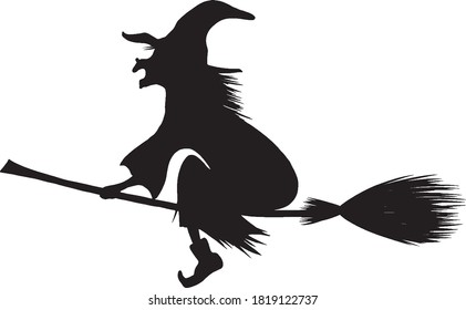 halloween witch flying on the broom