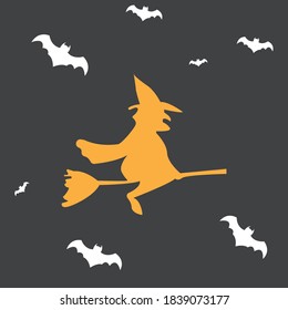 halloween witch flying on broom	