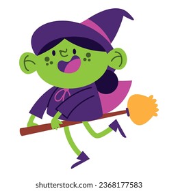 halloween witch flying on broom vector isolated