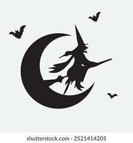 halloween witch flying on broom