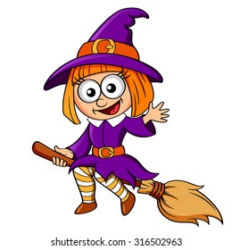 Halloween witch flying on broom