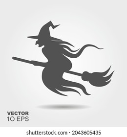 Halloween witch flying on a broomstick. Silhouette icon