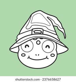 Halloween Witch Frog Cartoon Digital Stamp Outline