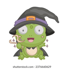 Halloween Witch Frog Cartoon Illustration Vector Clipart Sticker