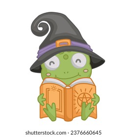 Halloween Witch Frog Cartoon Illustration Vector Clipart Sticker